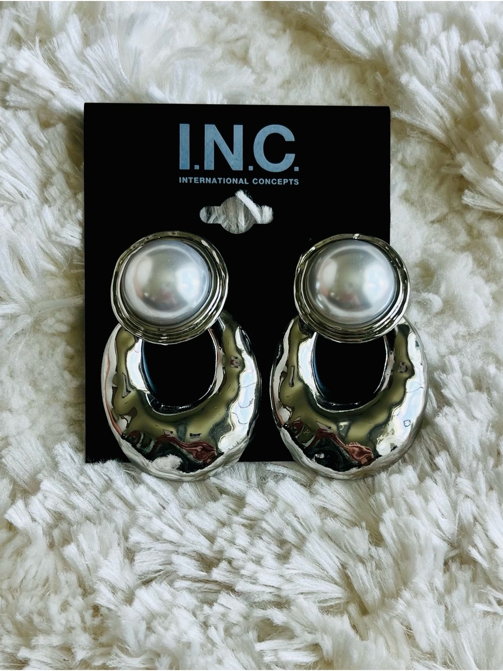 I.N.C. Silver-Tone Imitation Pearl Sculptural Drop Earrings - Picture 4 of 5